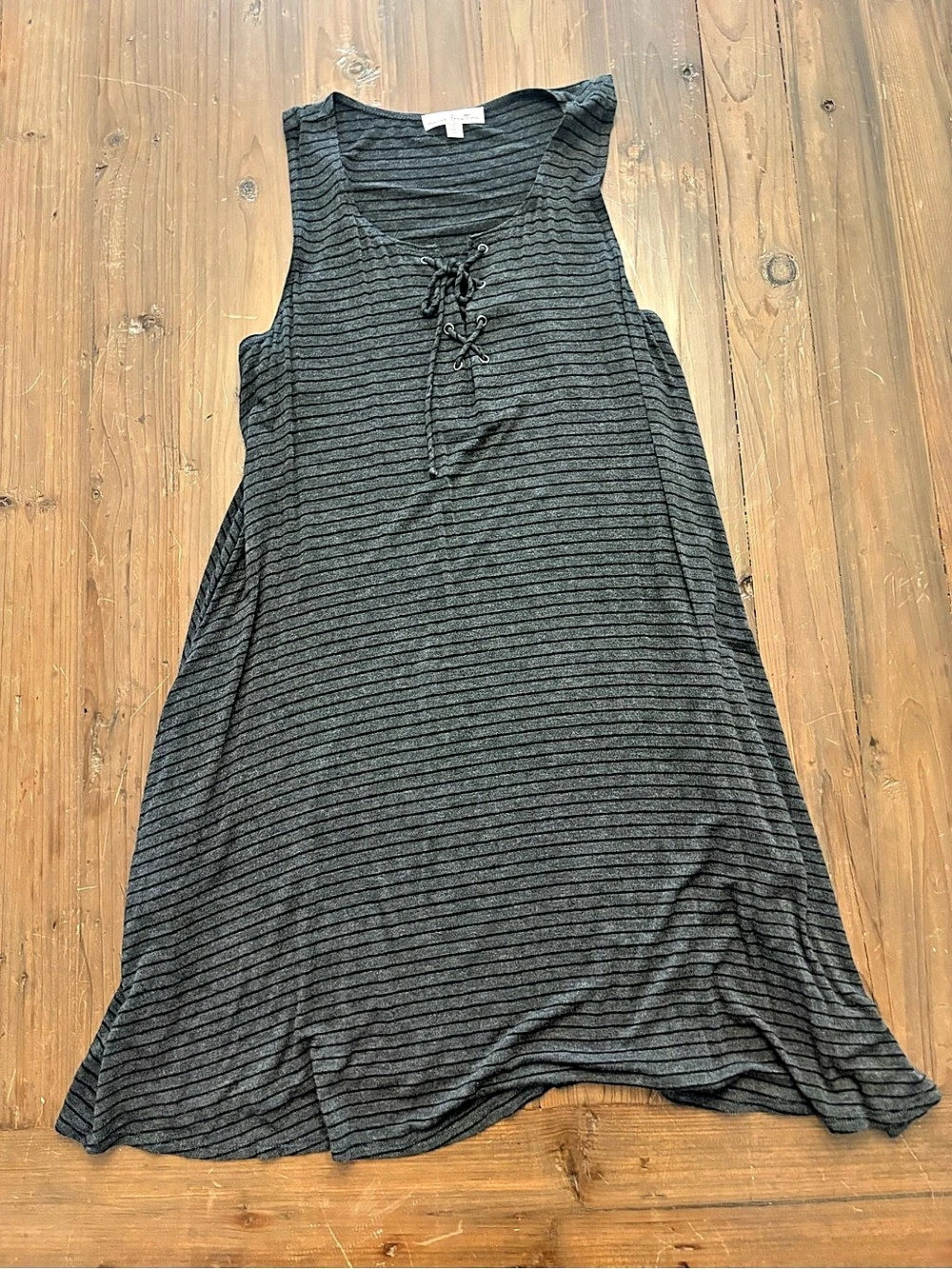 Nine Britton Gray Striped Lace-Up Swing Dress - Size Large